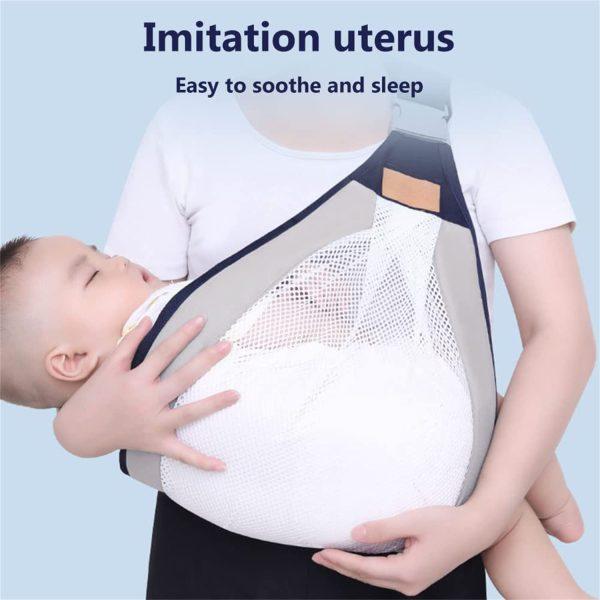 Baby sling carries grey mesh